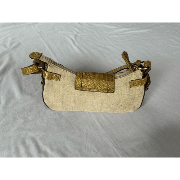 Tan & Gold Canvas Handbag/Purse, Small, Flap & Zipper Closure NWOT - Picture 4 of 7